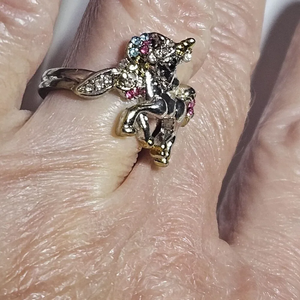 Silver Tone Unicorn You Are Magical Pastel Rhinestone Ring Size 6